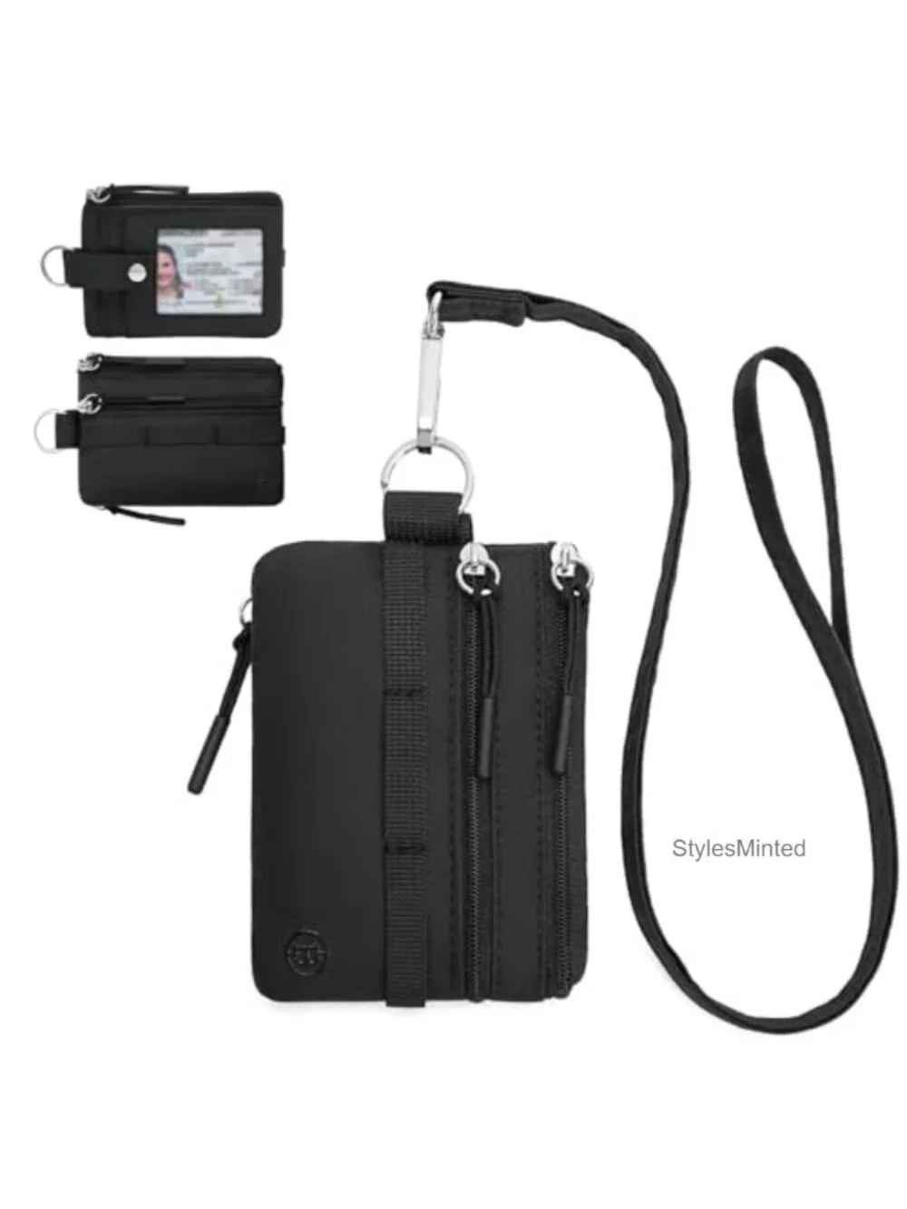 RFID Blocking Minimalist Zip ID Case Wallet with Lanyard Keychain Water